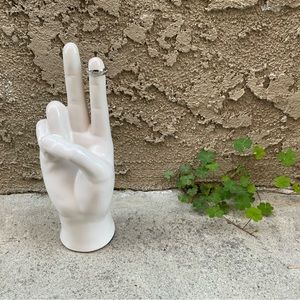 Silver Metal Ring with Crystal Diamond Center Band